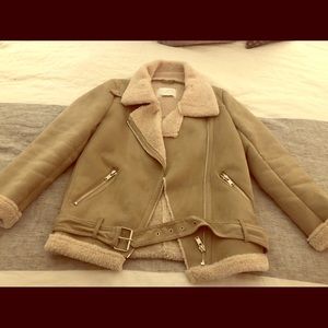 Zara Faux shearling and suede Moto jacket